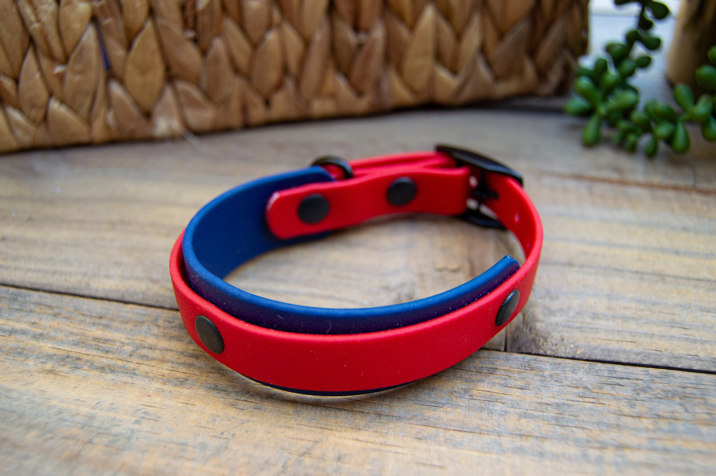 RTS: 9-11 Inches Red and Deep Sea Navy Mini Double Layer Biothane Dog Collar