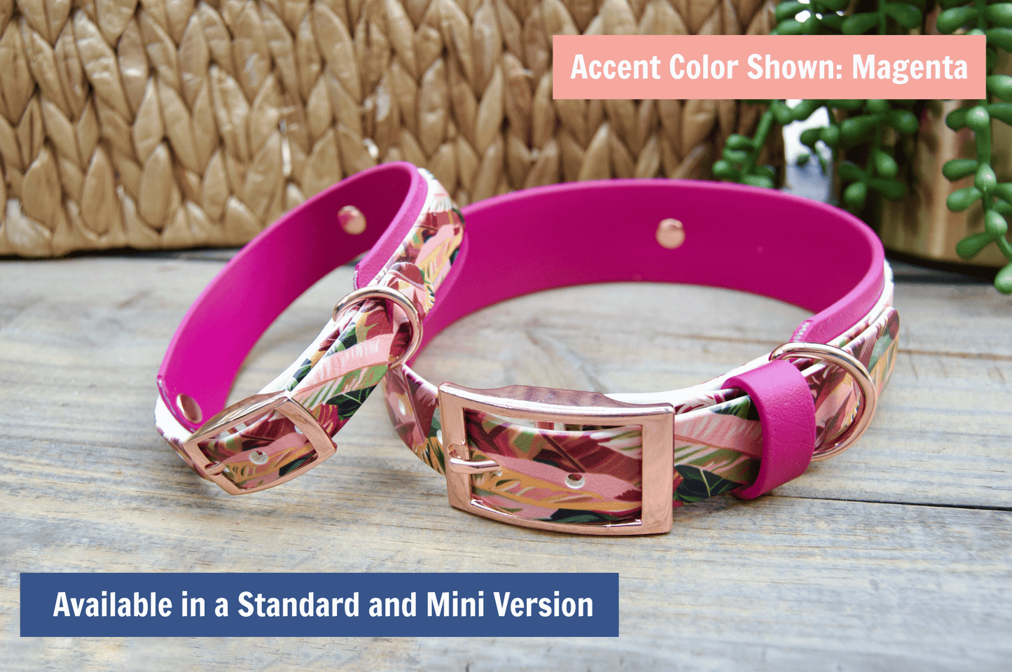 Pink Leaves: Mini Printed Double Layer Biothane Dog Collar