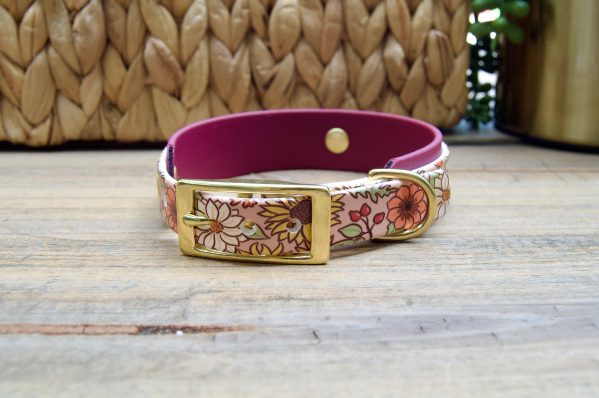 Fall Floral: Mini Printed Double Layer Biothane Dog Collar
