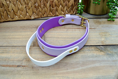 RTS Large 16-19 INCH Lilac and Amethyst Sport Handle Biothane Dog Collar