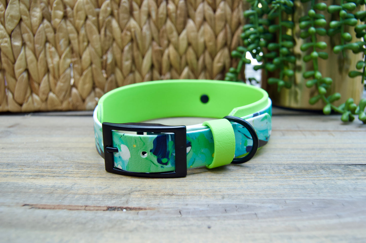Lime Swirl: Printed Double Layer Biothane Dog Collar