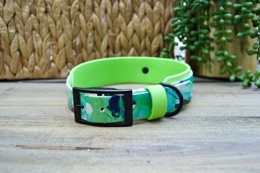 Lime Swirl: Printed Double Layer Biothane Dog Collar