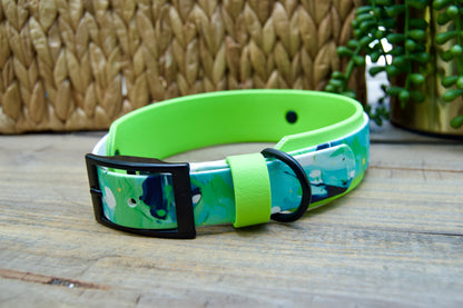 Lime Swirl: Printed Double Layer Biothane Dog Collar