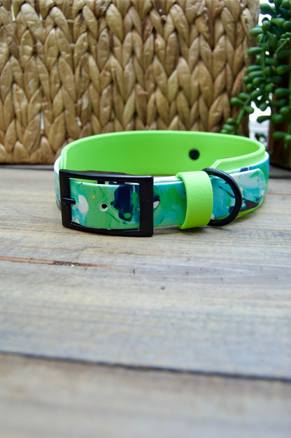 Lime Swirl: Printed Double Layer Biothane Dog Collar