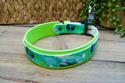 Lime Swirl: Printed Double Layer Biothane Dog Collar