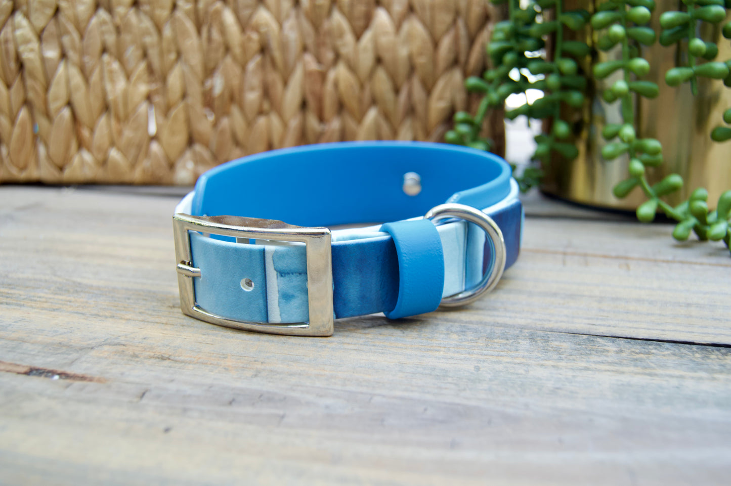 Closeout: Blue Stripes Printed Double Layer Biothane Dog Collar
