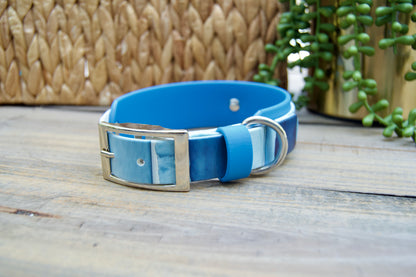 Closeout: Blue Stripes Printed Double Layer Biothane Dog Collar