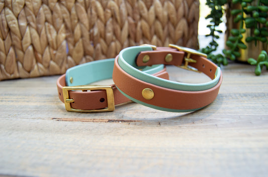 RTS: Sage and Caramel Mini Double Layer Biothane Dog Collar