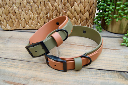 Olive Green and Caramel Double Layer Biothane Dog Collar