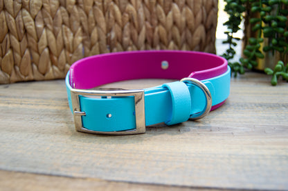 RTS: 18-22 Inches Magenta and Baby Blue Double Layer Biothane Dog Collar