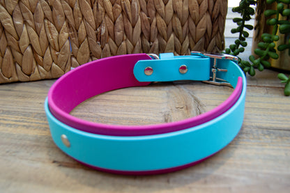 RTS: 18-22 Inches Magenta and Baby Blue Double Layer Biothane Dog Collar