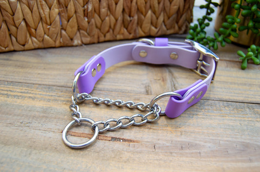 RTS: 14-17 Inches Lilac and Amethyst Chain Martingale Biothane Dog Collar