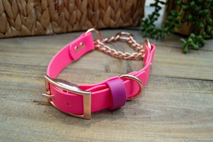 RTS: 15-18 Inches Raspberry Chain Martingale Biothane Dog Collar