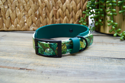 Stained Glass Leaves: Printed Double Layer Biothane Dog Collar