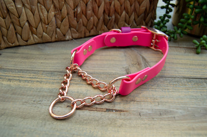 RTS: 15-18 Inches Raspberry Chain Martingale Biothane Dog Collar