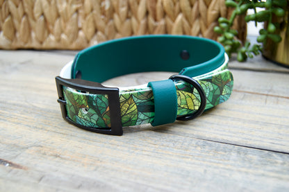 Stained Glass Leaves: Printed Double Layer Biothane Dog Collar