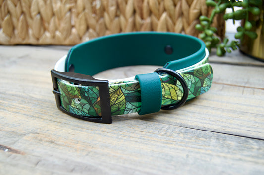 Stained Glass Leaves: Printed Double Layer Biothane Dog Collar