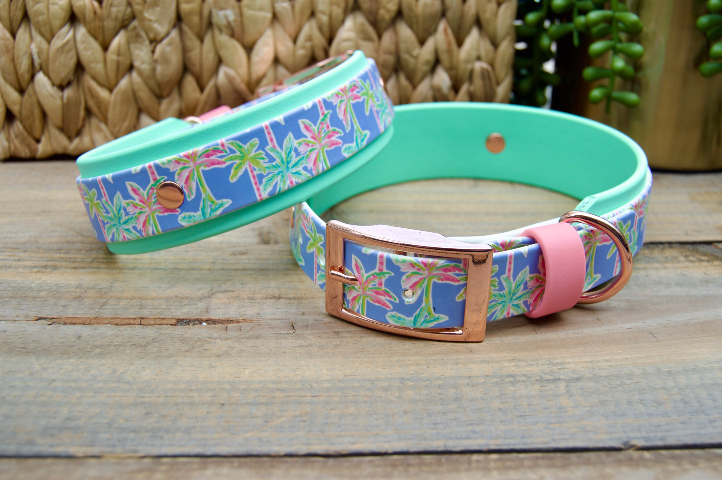 Palm Trees: Printed Double Layer Biothane Dog Collar
