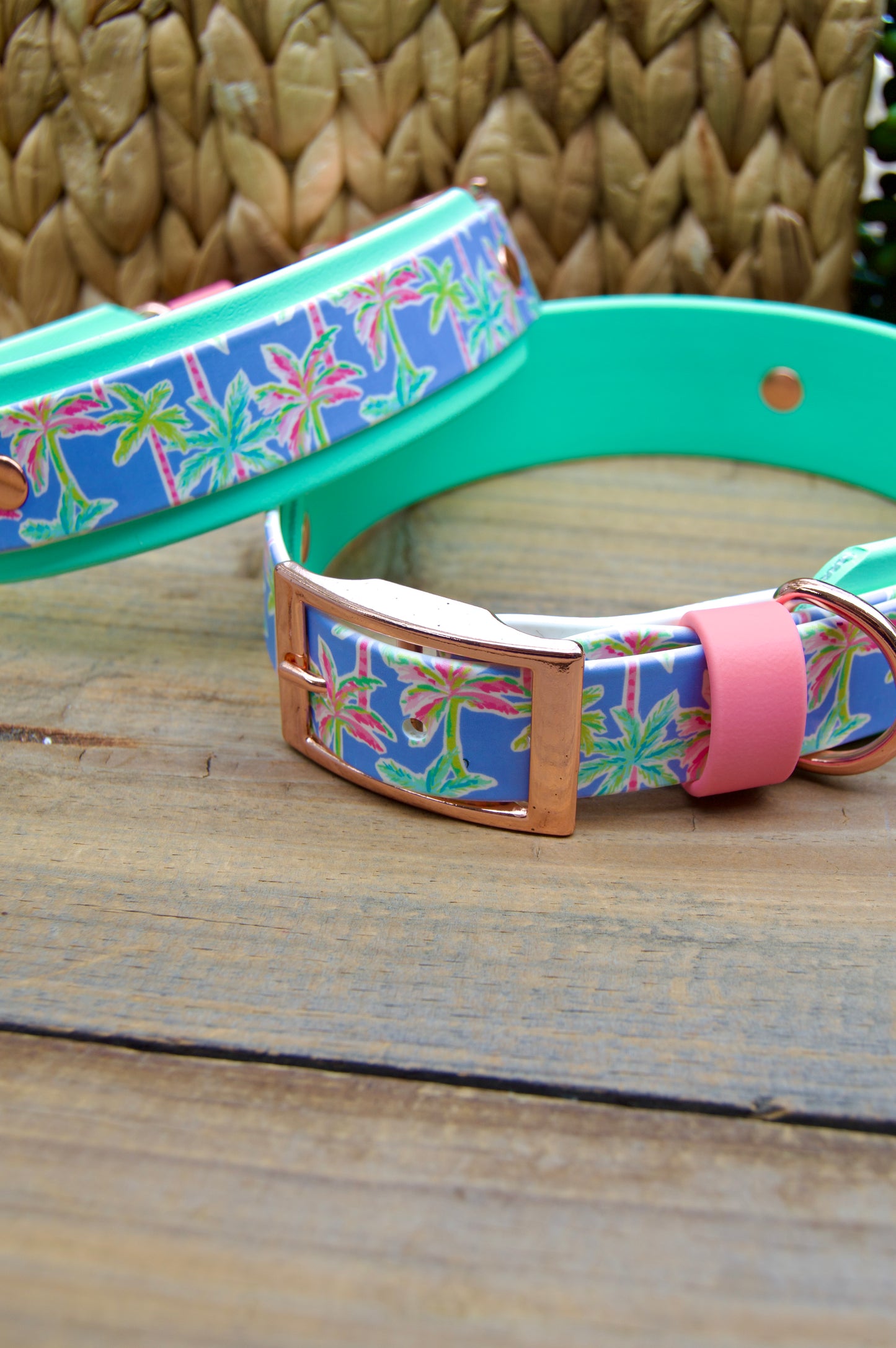 Palm Trees: Printed Double Layer Biothane Dog Collar