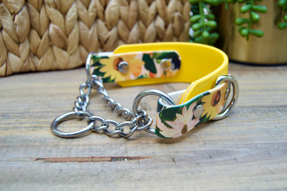 Sunflower 1.5 INCH Tapered Martingale Biothane Dog Collar