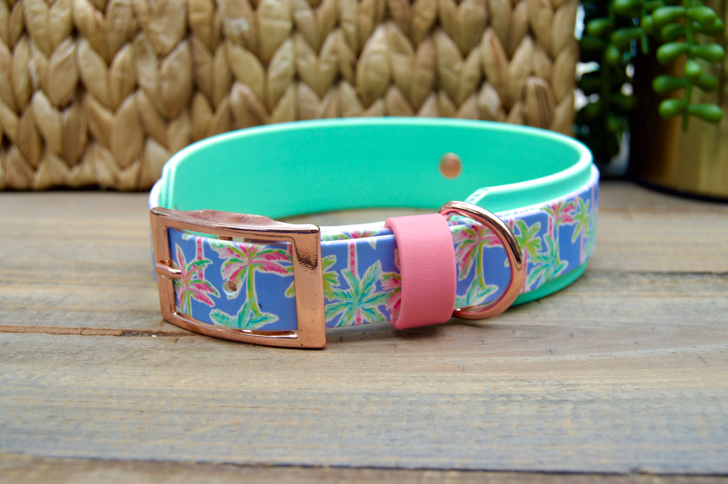 Palm Trees: Printed Double Layer Biothane Dog Collar