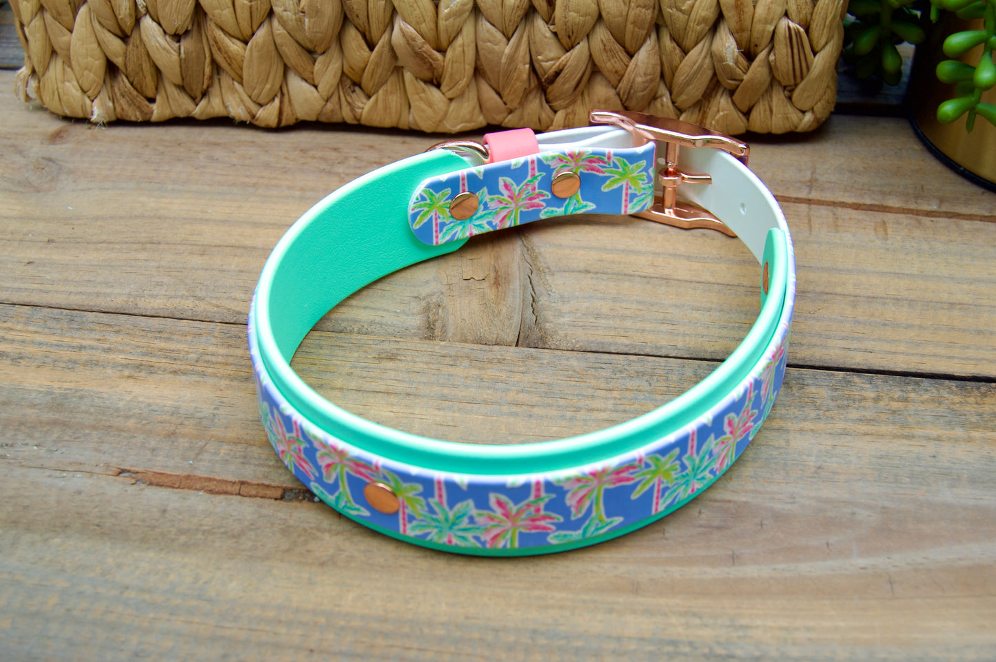 Palm Trees: Printed Double Layer Biothane Dog Collar