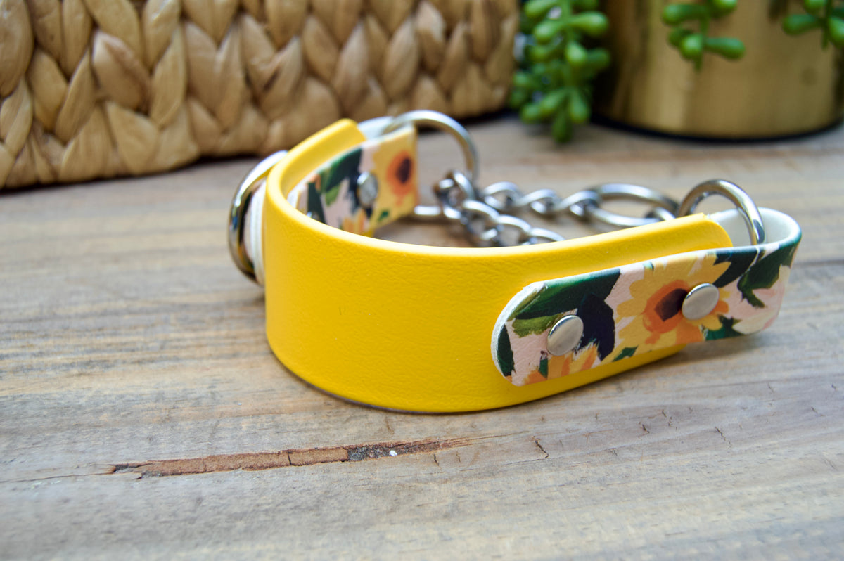 Sunflower 1.5 INCH Tapered Martingale Biothane Dog Collar