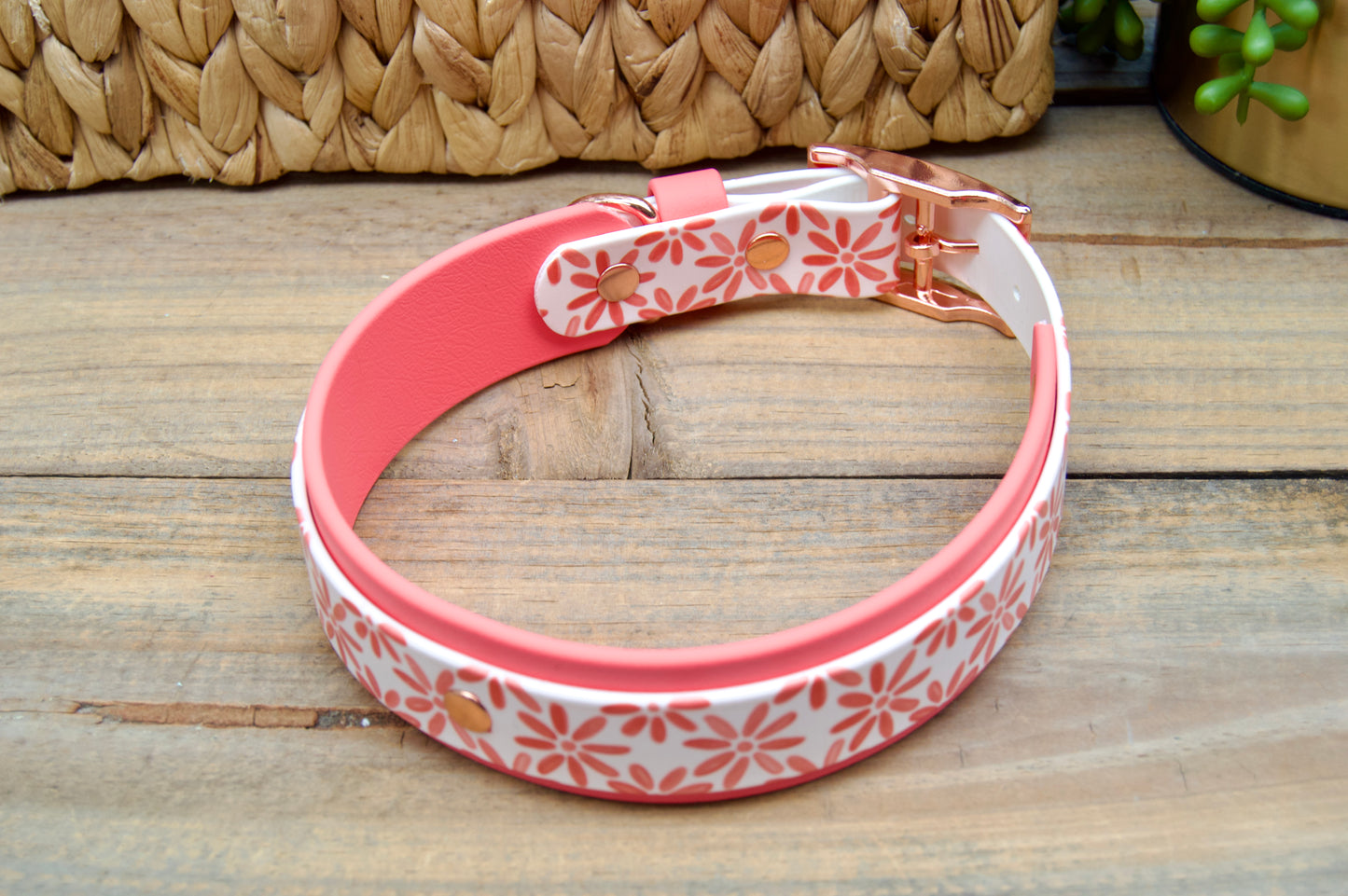 Coral Floral: Printed Double Layer Biothane Dog Collar