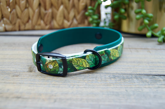 Stained Glass Leaves: Mini Printed Double Layer Biothane Dog Collar