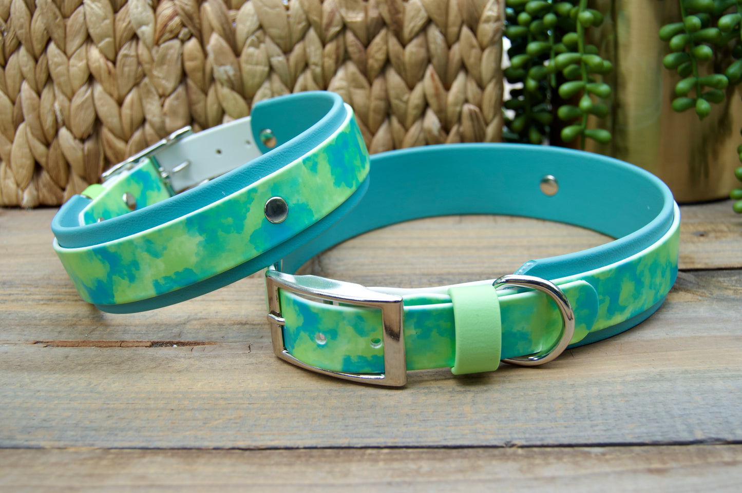Green Smoke: Printed Double Layer Biothane Dog Collar