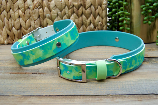 Green Smoke: Printed Double Layer Biothane Dog Collar