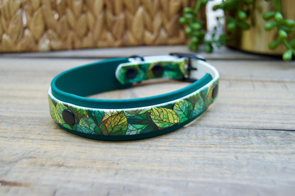Stained Glass Leaves: Mini Printed Double Layer Biothane Dog Collar