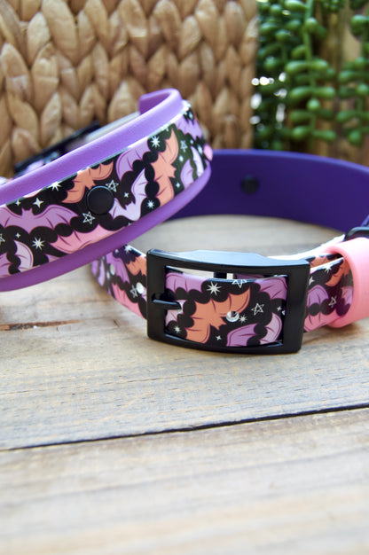 Purple Bats: Printed Double Layer Biothane Dog Collar