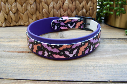 Purple Bats: Printed Double Layer Biothane Dog Collar
