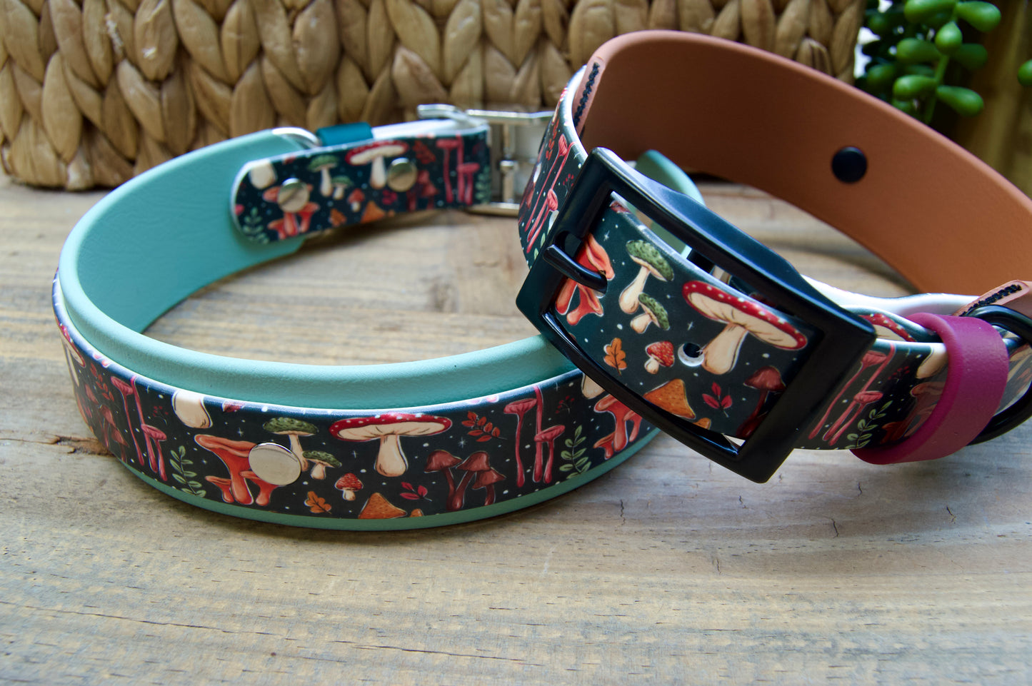 Mushroom: Printed Double Layer Biothane Dog Collar