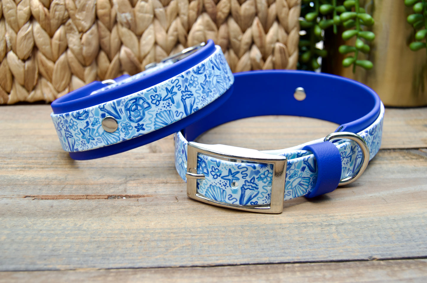 Blue Shells: Printed Double Layer Biothane Dog Collar
