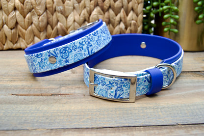Blue Shells: Printed Double Layer Biothane Dog Collar