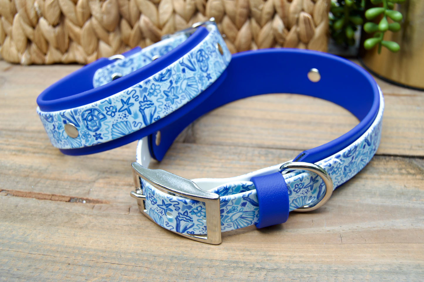 Blue Shells: Printed Double Layer Biothane Dog Collar