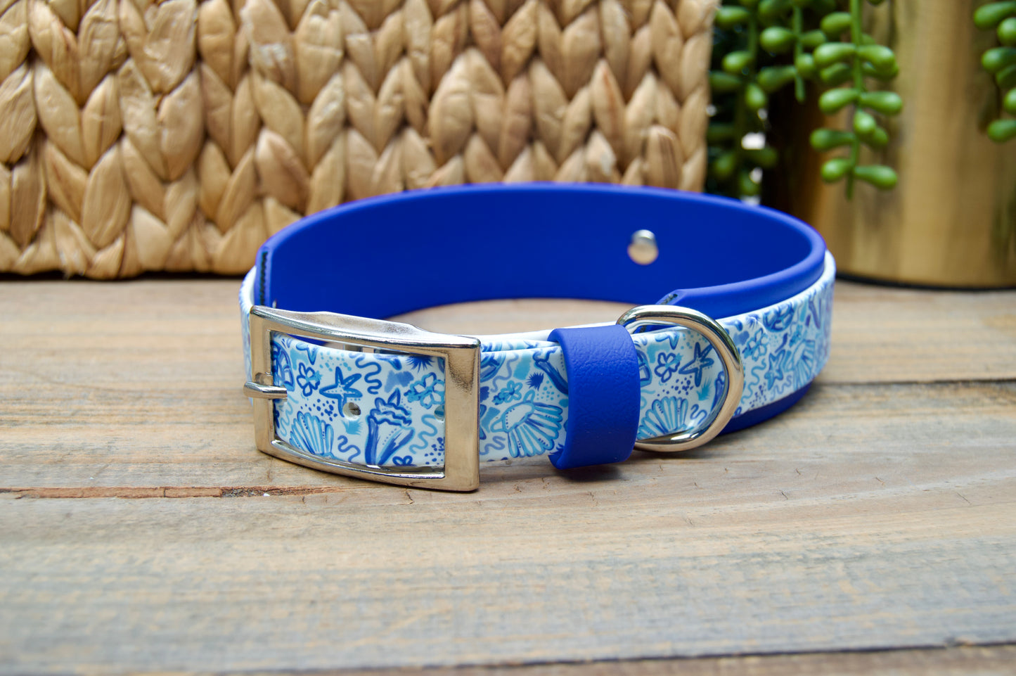 Blue Shells: Printed Double Layer Biothane Dog Collar