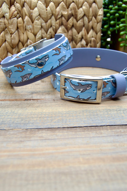 Sharks: Printed Double Layer Biothane Dog Collar