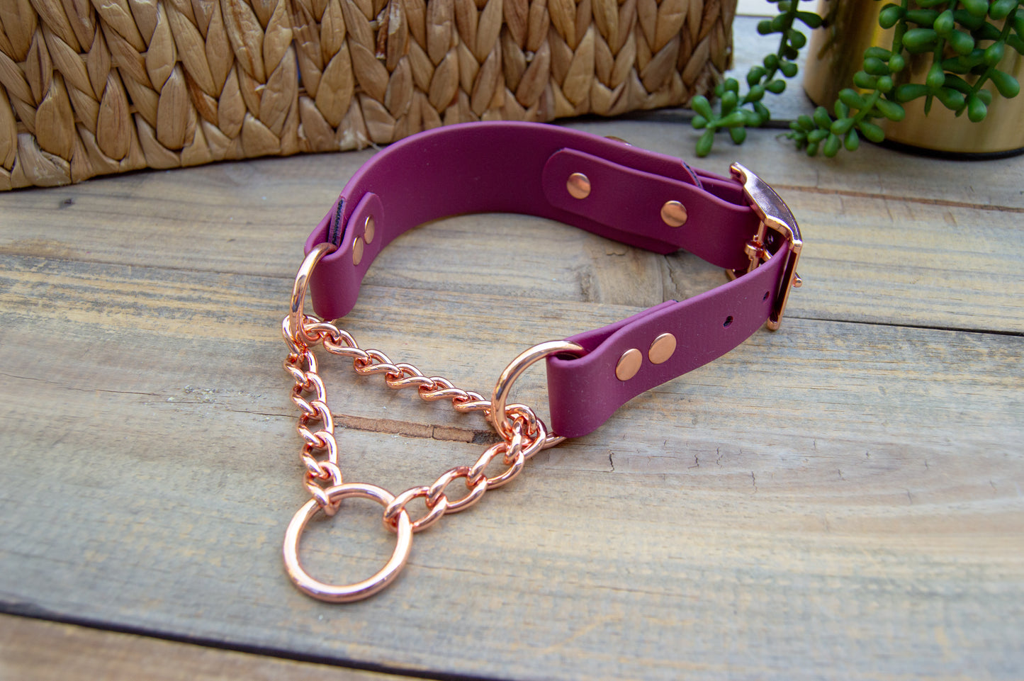 RTS: 15.5-18.5 Burgundy Adjustable Chain Martingale Biothane Dog Collar