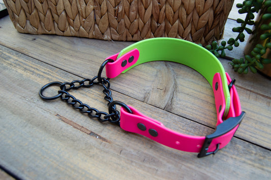 RTS: 18-21 Inches Raspberry and Lime Adjustable Chain Martingale Biothane Dog Collar