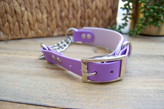 RTS: 15-18 Inches Amethyst and Lilac Adjustable Chain Martingale Biothane Dog Collar