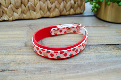 Strawberry: Mini Printed Double Layer Biothane Dog Collar