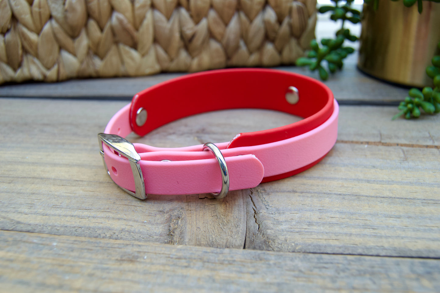 Mini Red and Pastel Pink Valentine's Day Double Layer Biothane Dog Collar