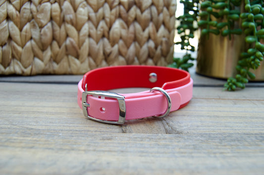 Mini Red and Pastel Pink Valentine's Day Double Layer Biothane Dog Collar