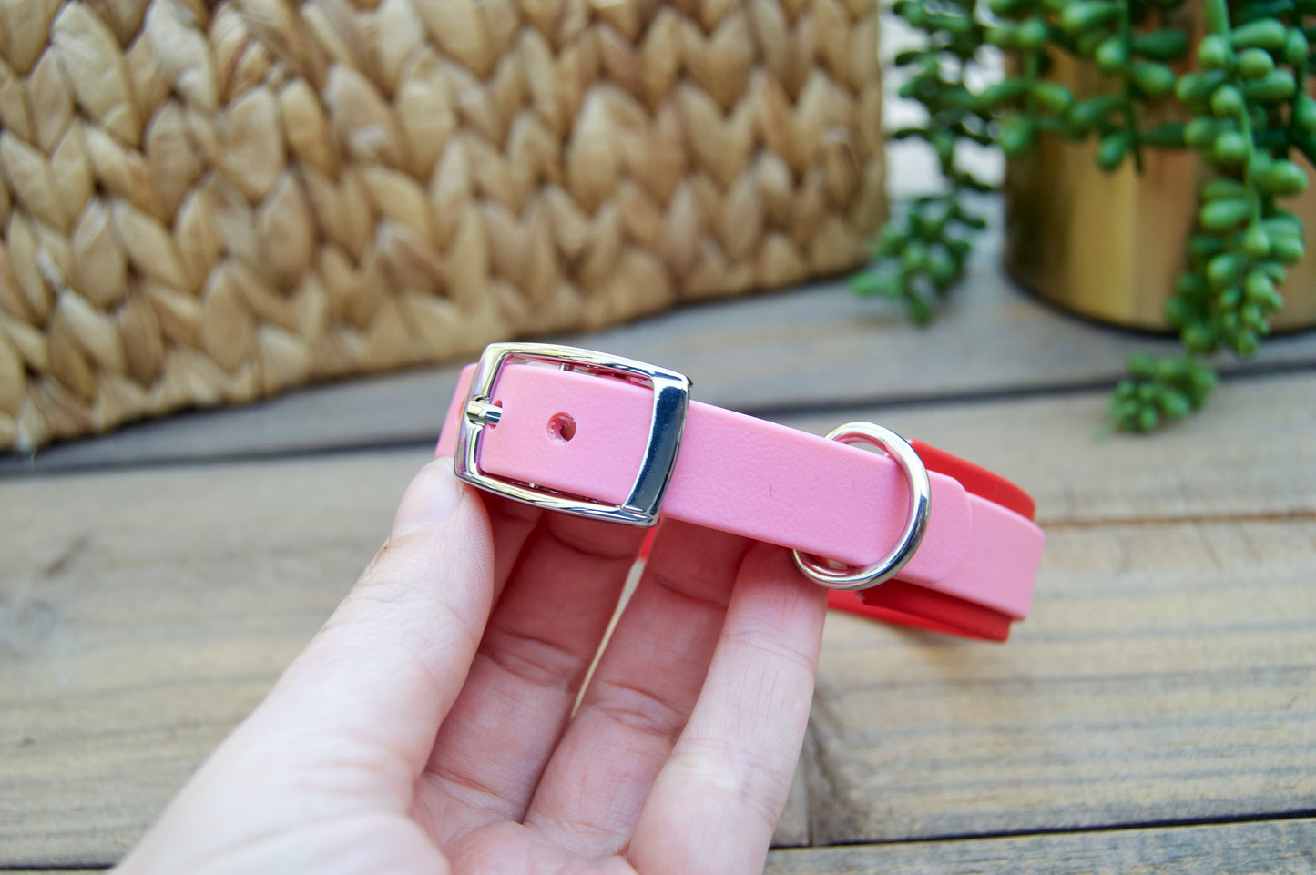 Mini Red and Pastel Pink Valentine's Day Double Layer Biothane Dog Collar