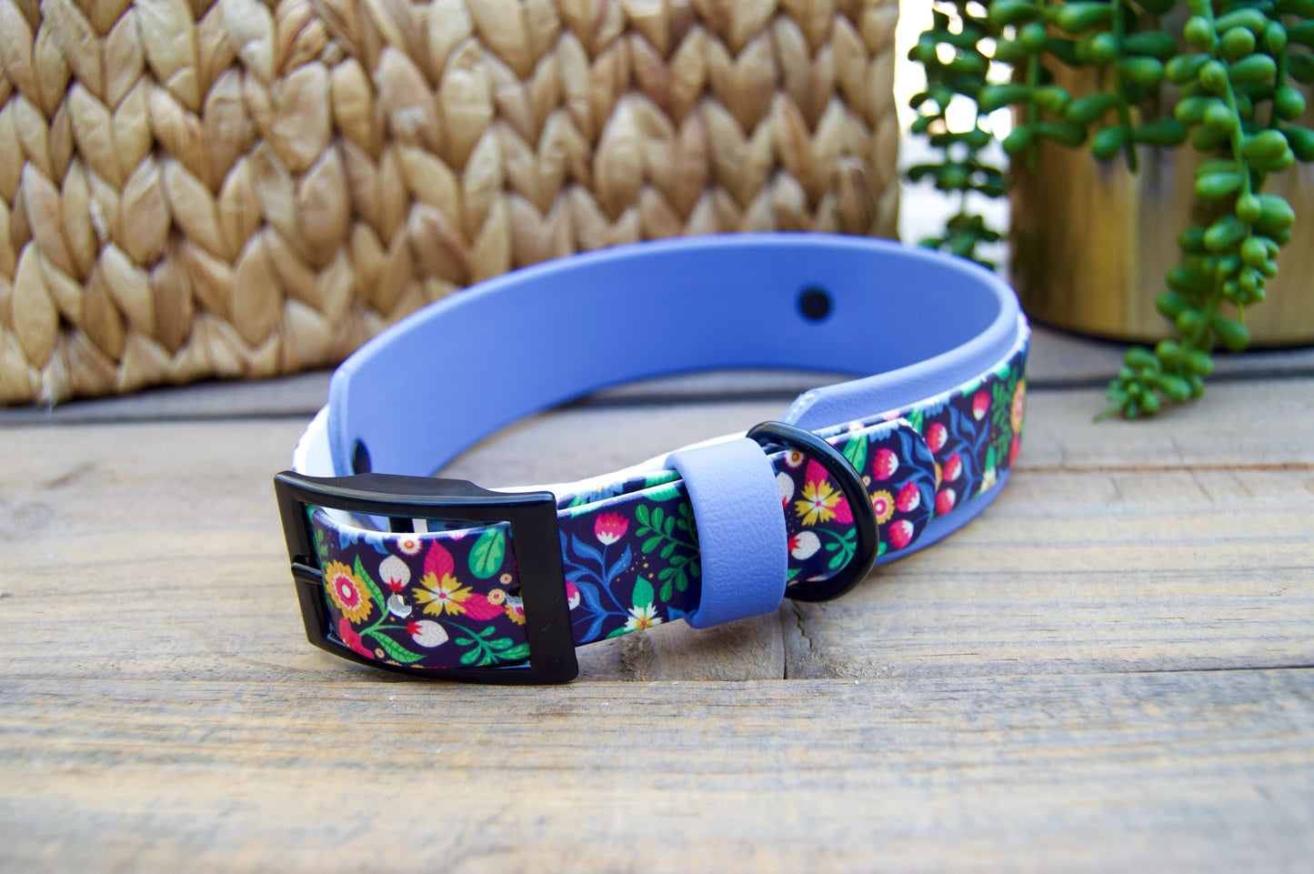 Wildflower: Printed Double Layer Biothane Dog Collar