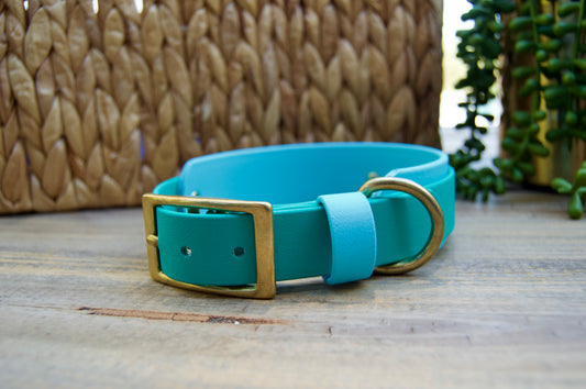 RTS: 13-16 Inches Baby Blue and Teal Double Layer Biothane Dog Collar