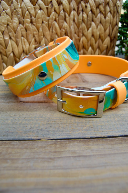 Tangerine Swirl: Printed Double Layer Biothane Dog Collar